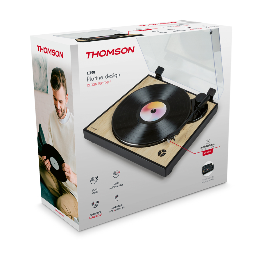 THOMSON TT301 Platine vinyle design 33 et 45 tours - Tête de lecture  Audio-Technica AT3600L avec Quadrimedia
